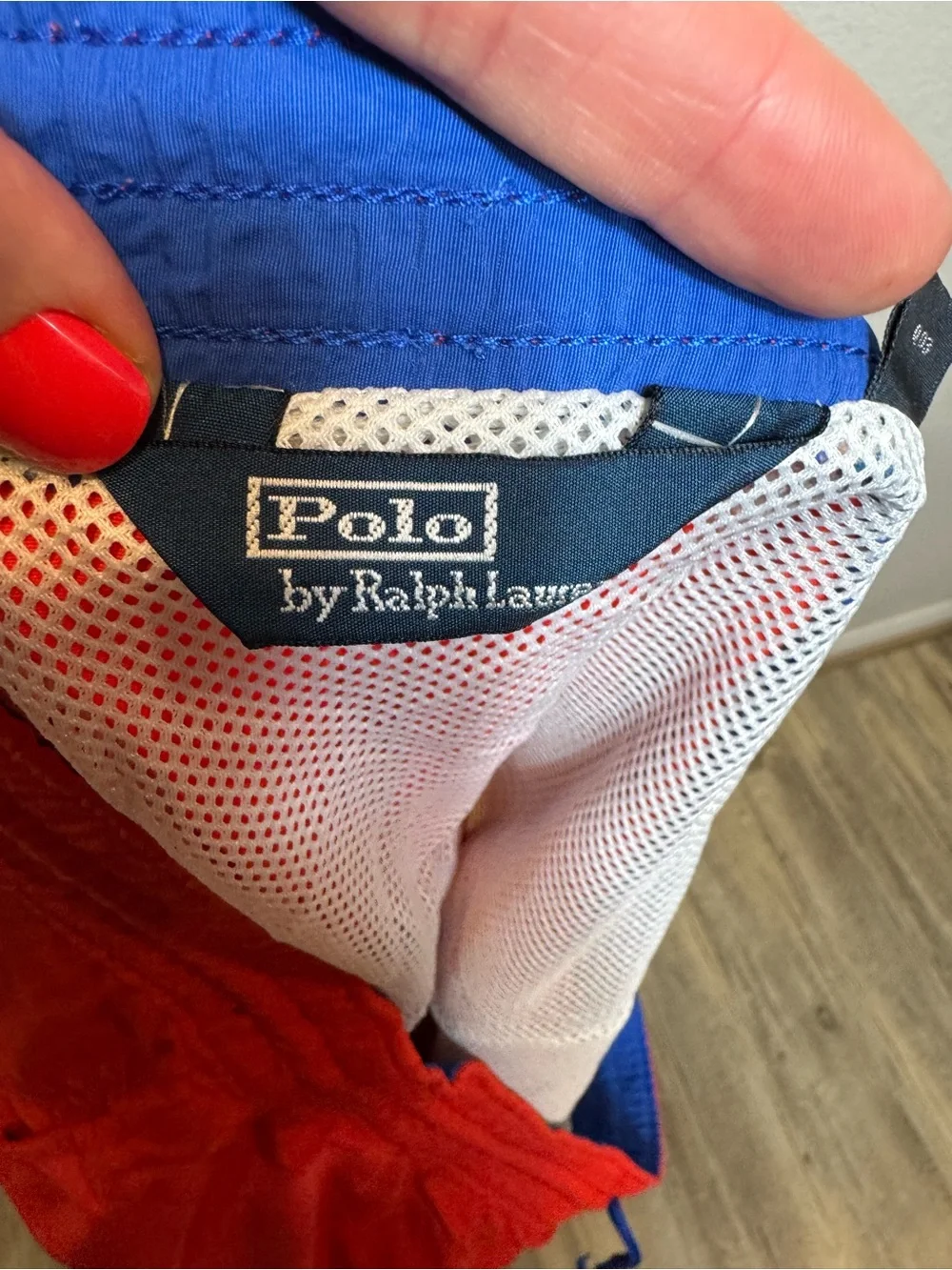 Polo by Ralph Lauren Red Men’s Swim Trunks with Blue Drawstring Flaws size L